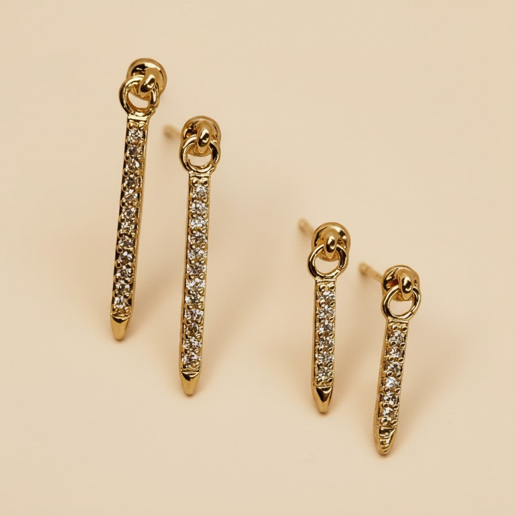 ⚡ 18k Gold Filled Pavé CZ Spear Drop Earrings — Fully Crystalline. Directionally Pointed. Two Lengths