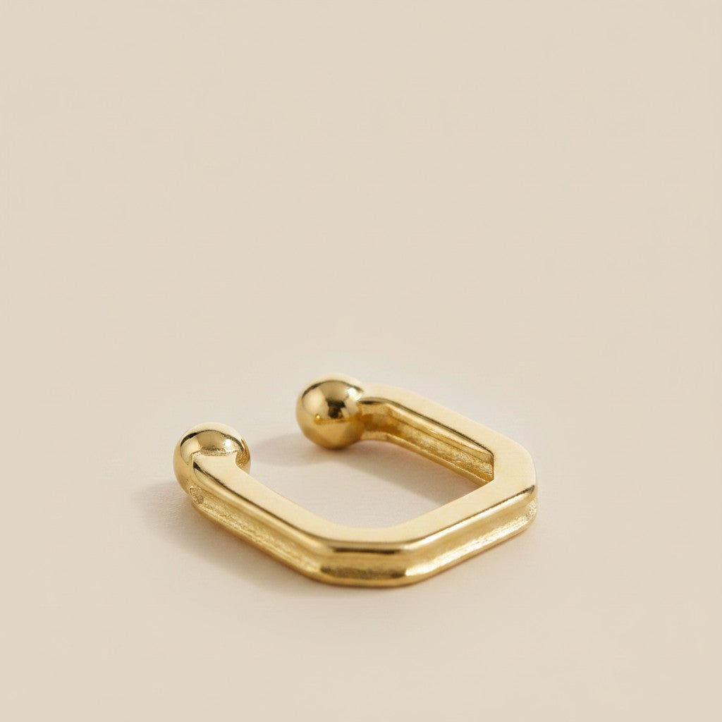 18k Gold Filled Square Ear Cuff | No-Piercing Architectural Edge