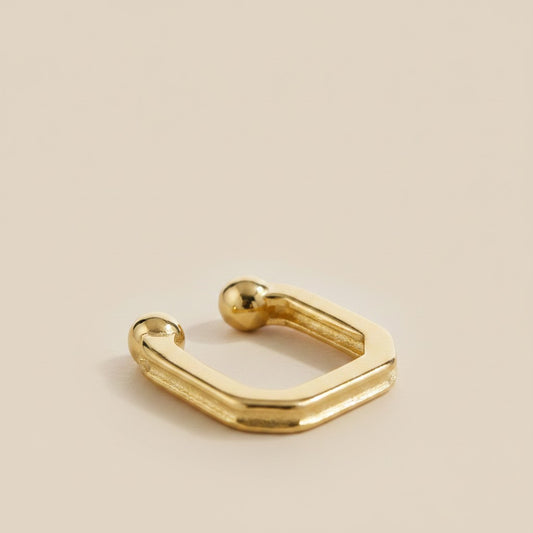 18k Gold Filled Square Ear Cuff | No-Piercing Architectural Edge