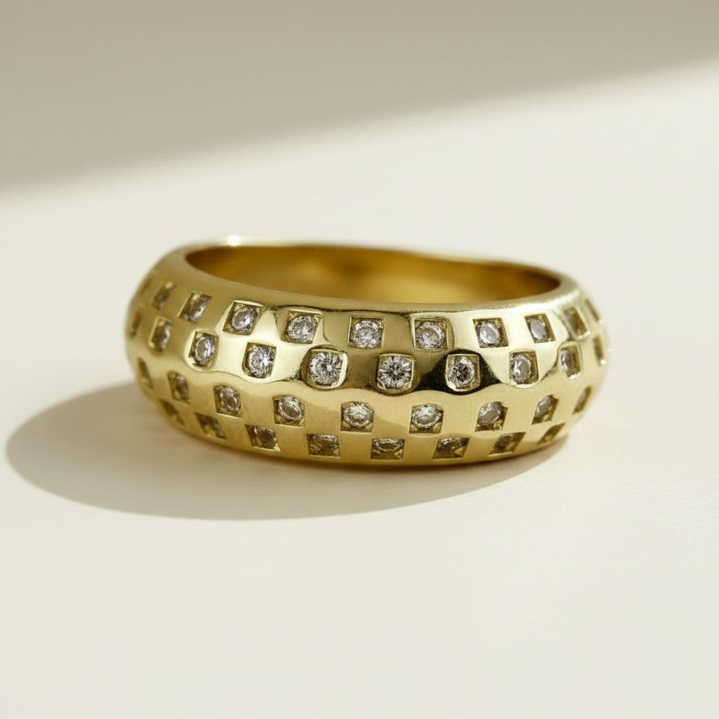18k Gold Filled Domed Pavé CZ Ring | Bold Sparkle Statement