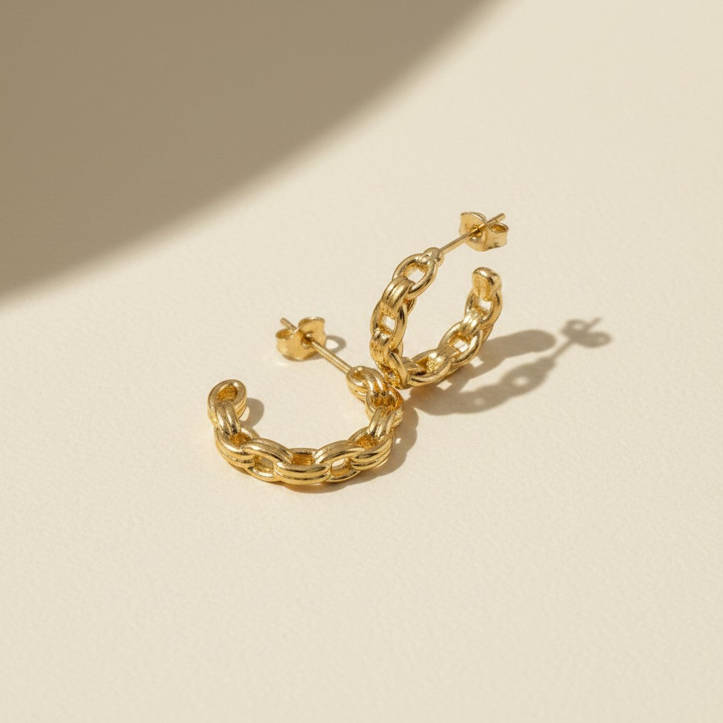 ✨ 18k Gold Filled Chain Link C-Hoop Earrings — The Hoop Built From a Chain. Movement in Every Link.