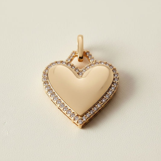 💛 18k Gold Filled CZ Border Heart Pendant — Outlined in Light. Open at the Center.