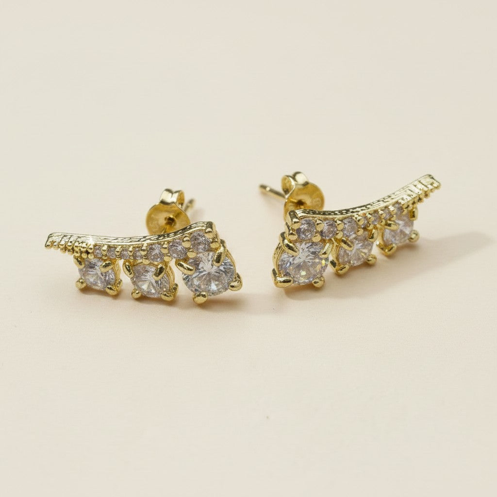 18k Gold Filled Triple Stone Ear Climber Earrings | True Craftsmanship