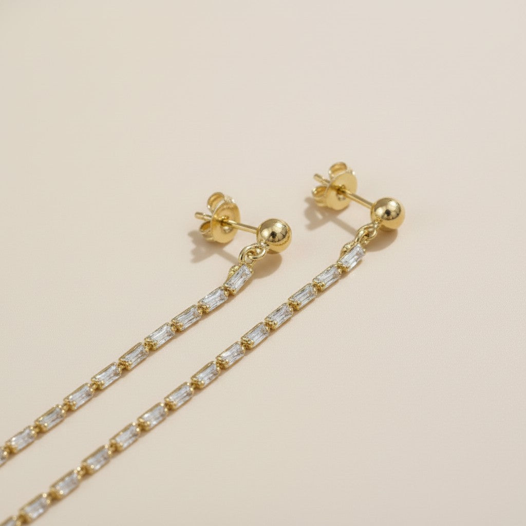 Baguette CZ Drop Earrings with Pearls - Long Statement Earrings for Women
