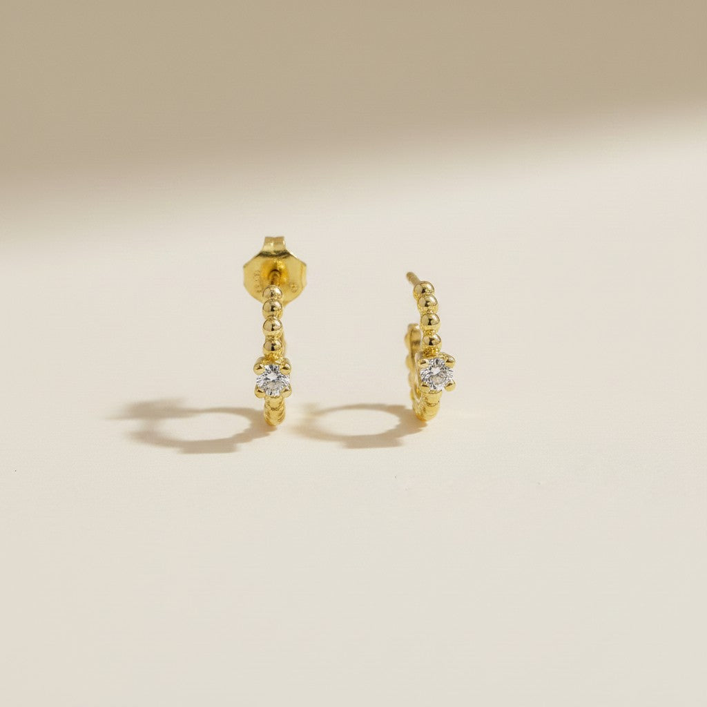 ✨ 18k Gold Filled Beaded CZ Hoop Earrings — A Thousand Tiny Gold Beads. One Perfect Sparkle.