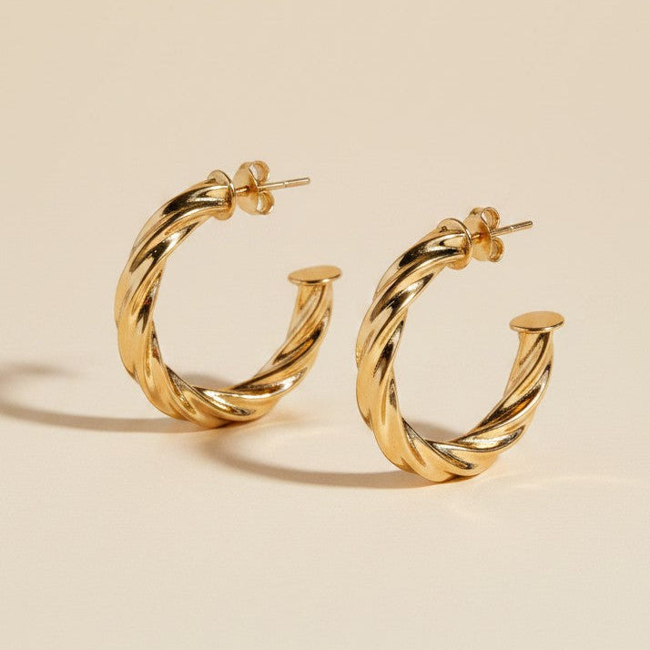 ✨ 18k Gold Filled Large Twisted Tube C-Hoop Earrings — Italian Craft. Bigger. Bolder. Just as Beautiful.