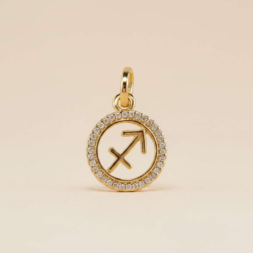 ♐ 18k Gold Filled Mini Sagittarius Zodiac Pendant — The Archer's Arrow. CZ-Edged. Aimed at Everything.