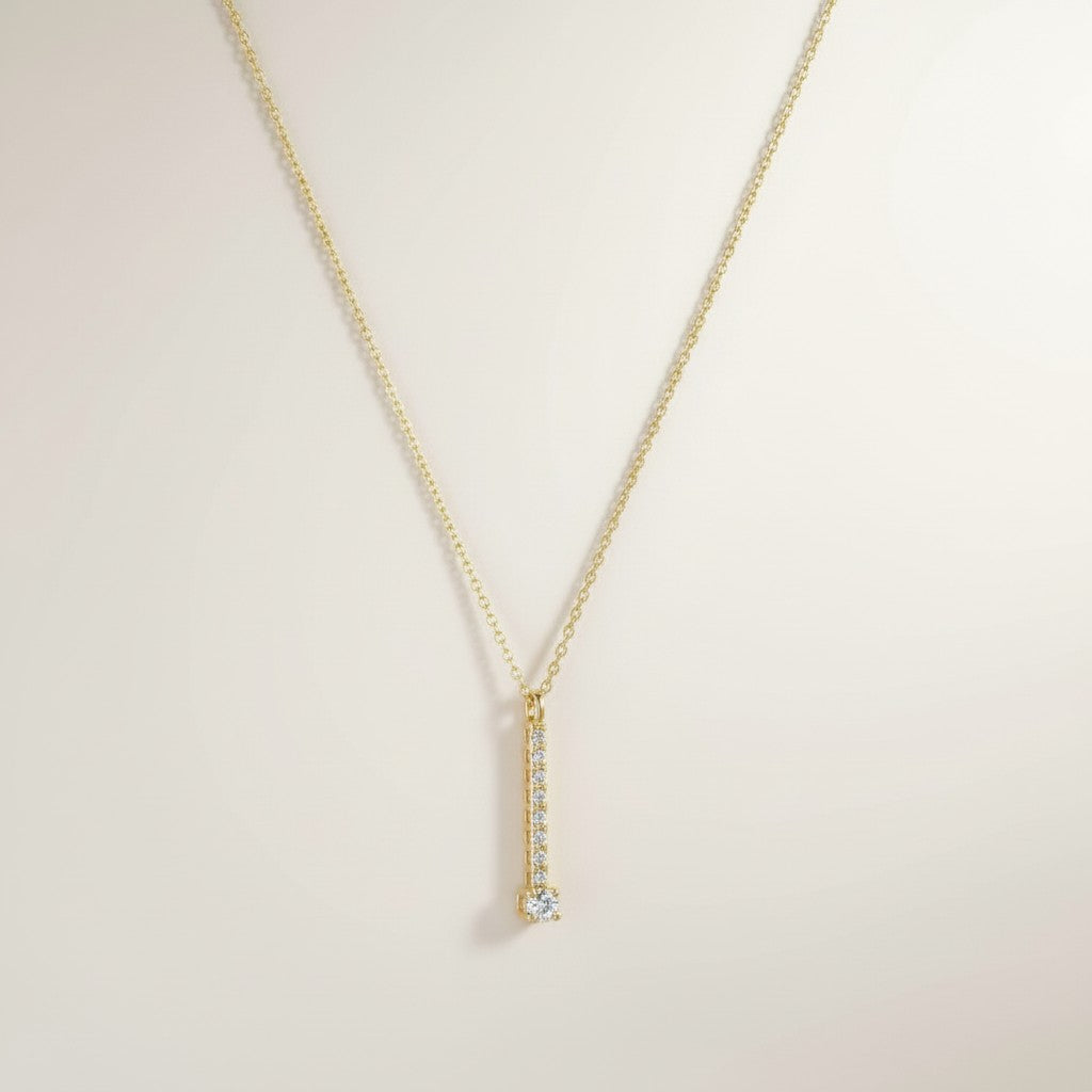 18k Gold Filled Pavé CZ Vertical Bar Drop Necklace — The One That Goes With Everything