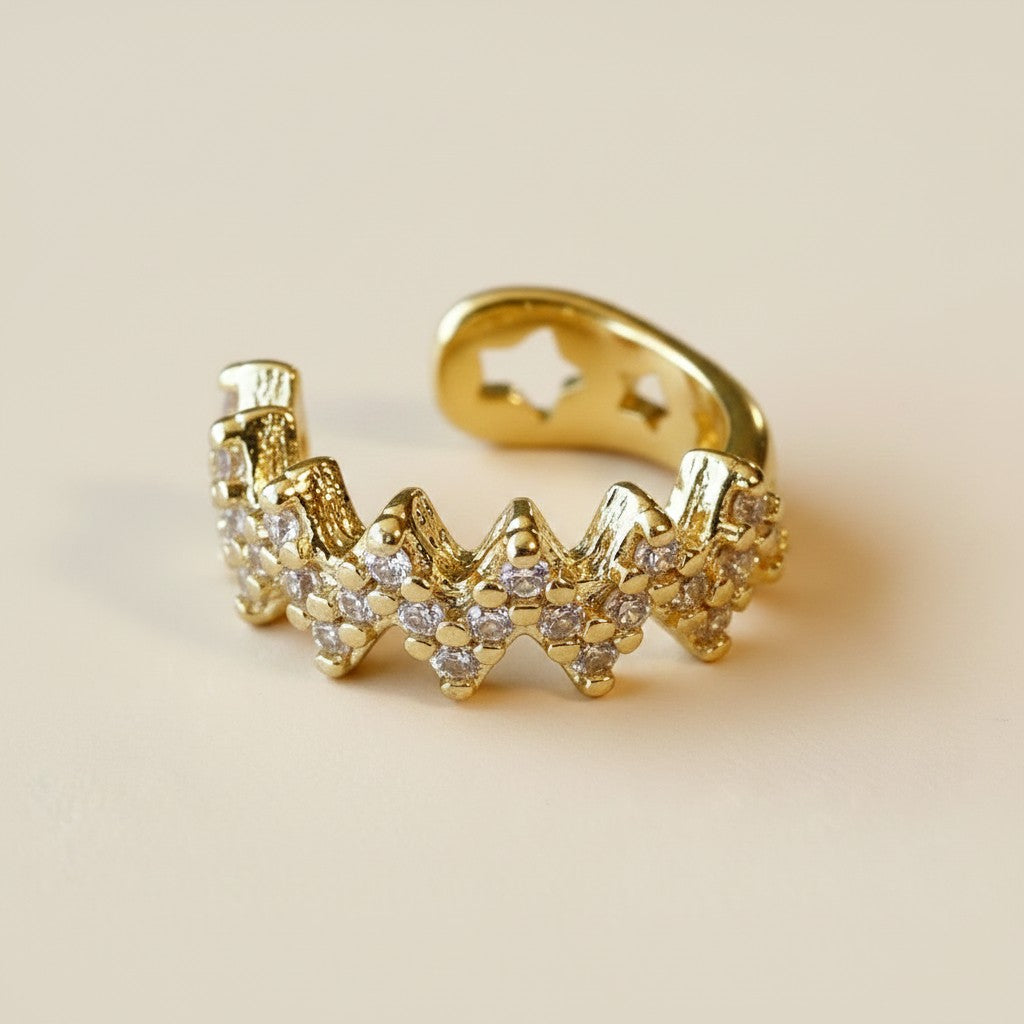 ⚡ 18k Gold Filled Zig Zag CZ Ear Cuff — Geometric. Sculptural. Scattered With Light.