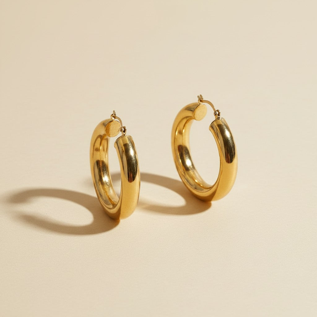 ✨ 18k Gold Filled Chunky Thick Hoop Earrings — Bold By Design. Light By Construction. Unmistakable Always.