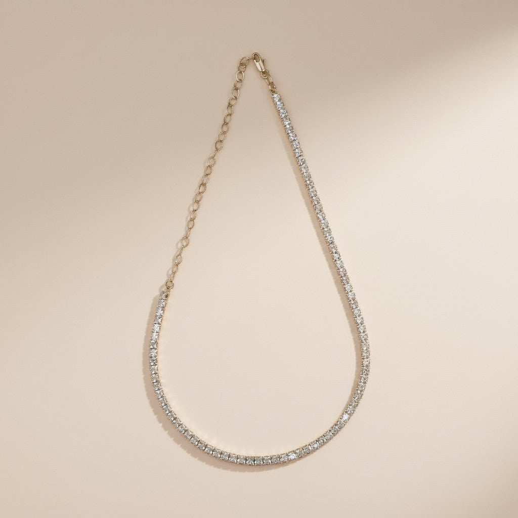 Dainty Tennis Necklace | 3mm CZ Tennis Chain | Minimalist Diamond Look Necklace | Layering Necklace