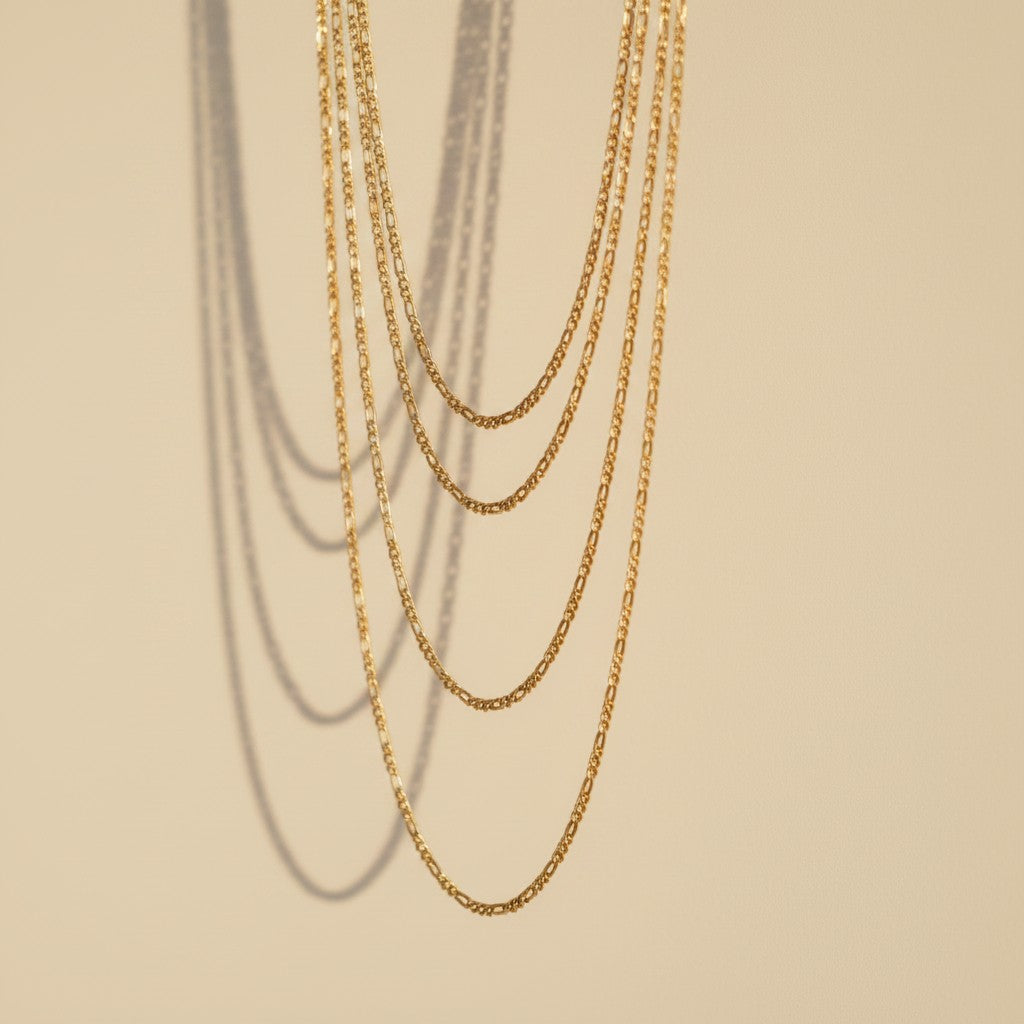 ✨ 18k Gold Filled Figaro Chain Necklace — The Classic Link. Warm Gold. Five Lengths.