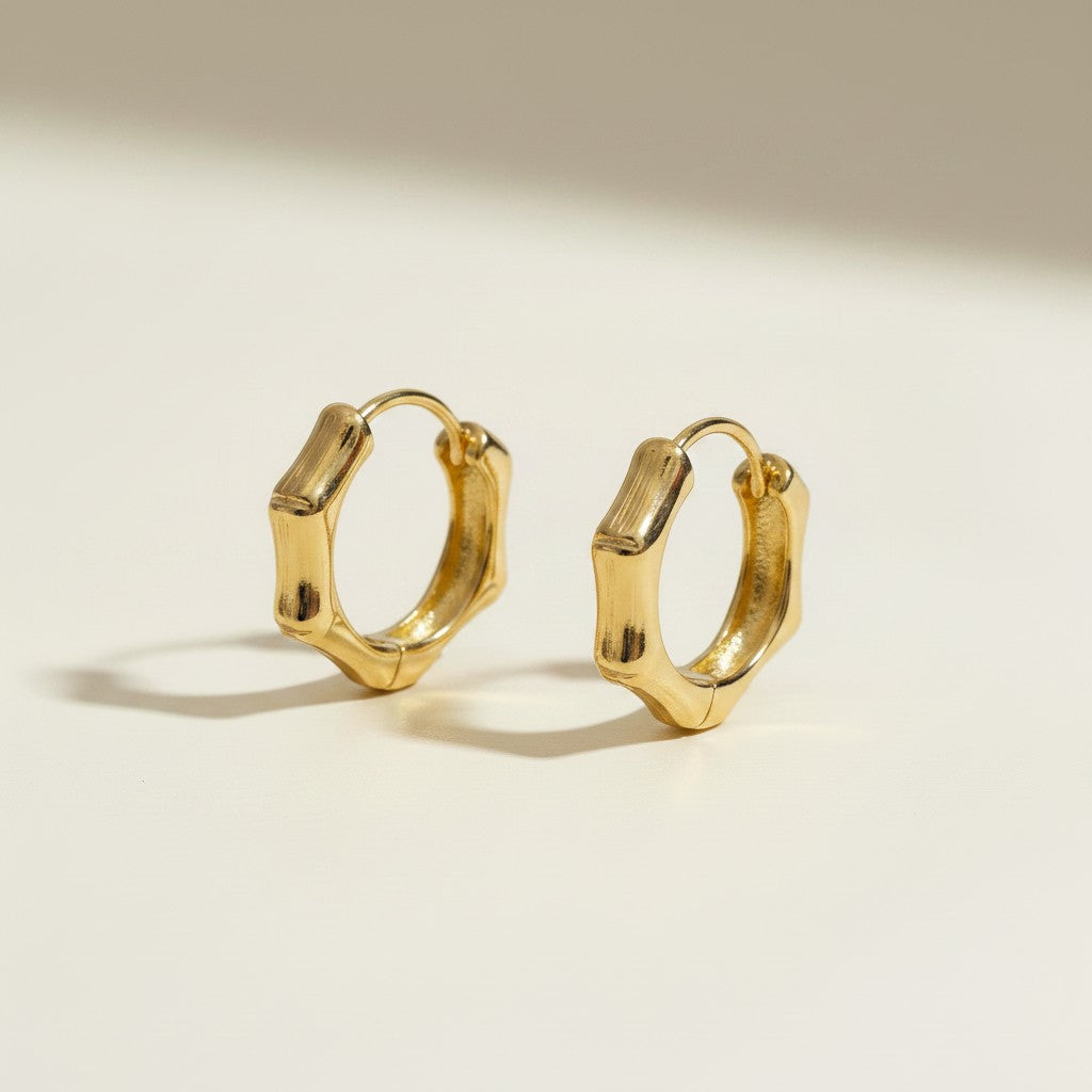 ✨ 18k Gold Filled Bamboo Clicker Hoop Earrings — Nature's Most Elegant Pattern, In Warm Gold.