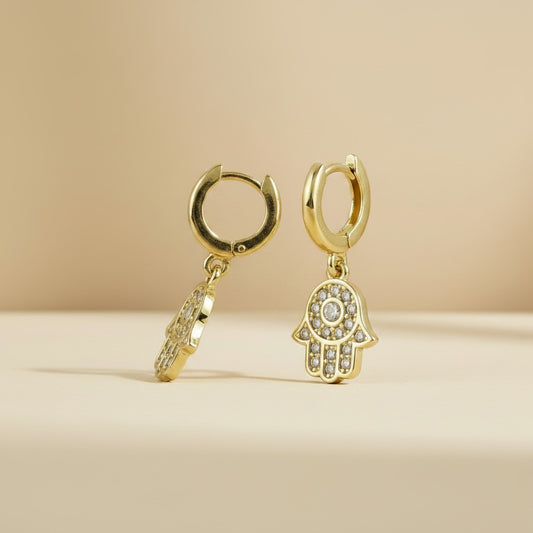 🤲 18k Gold Filled Hamsa Hoop Charm Earrings — A Small Hoop. A Sparkling Hand. All the Protection.
