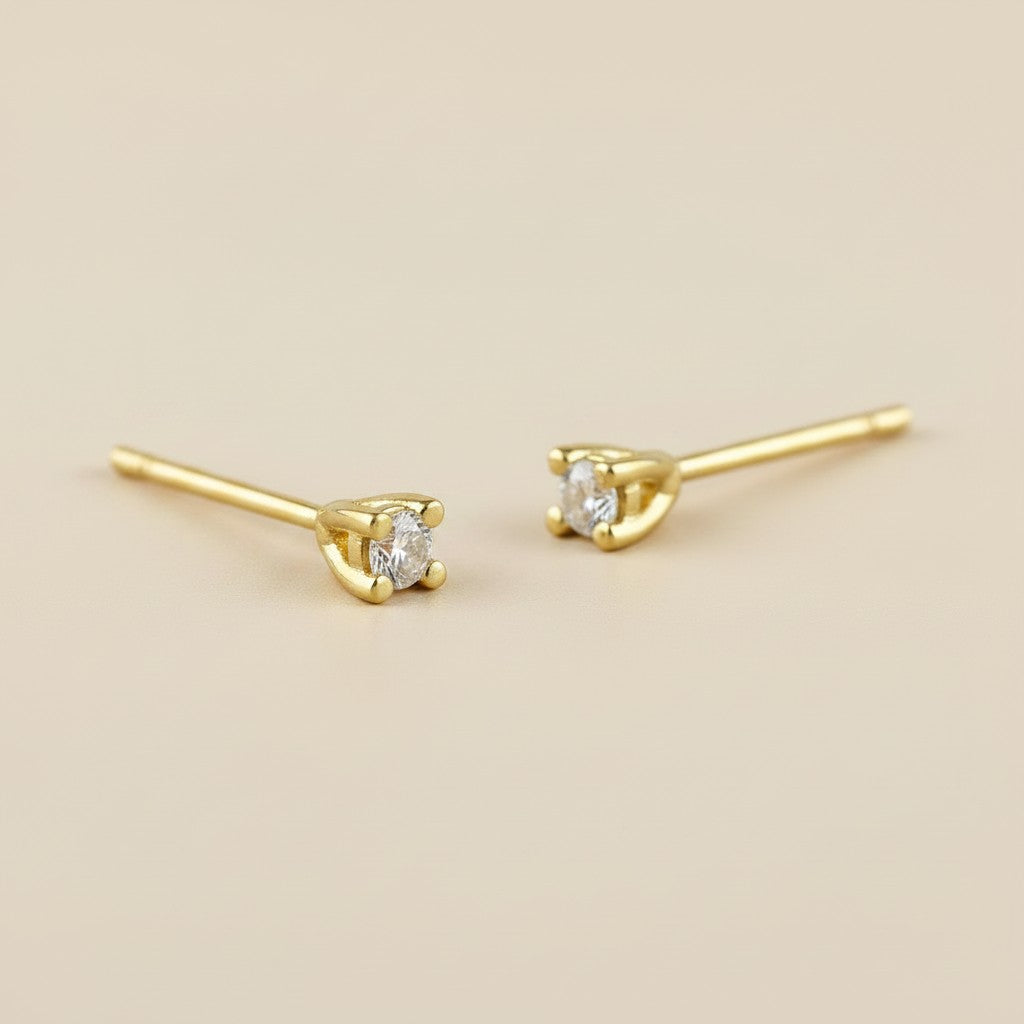 18k Gold Filled 2.0mm CZ Stud Earrings | Classic Four-Prong Brilliance