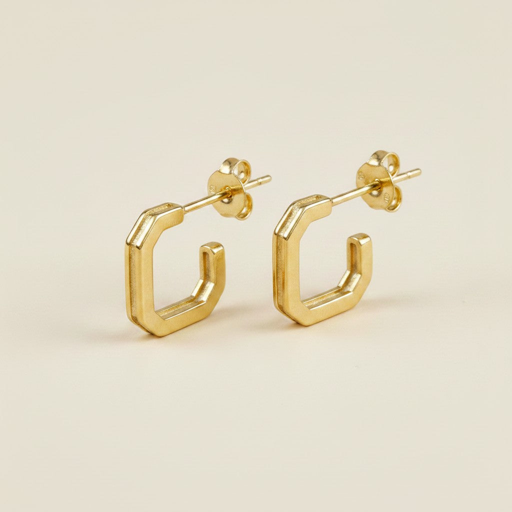 18k Gold Filled Square C-Hoop Earrings | Modern Geometry, Classic Elegance