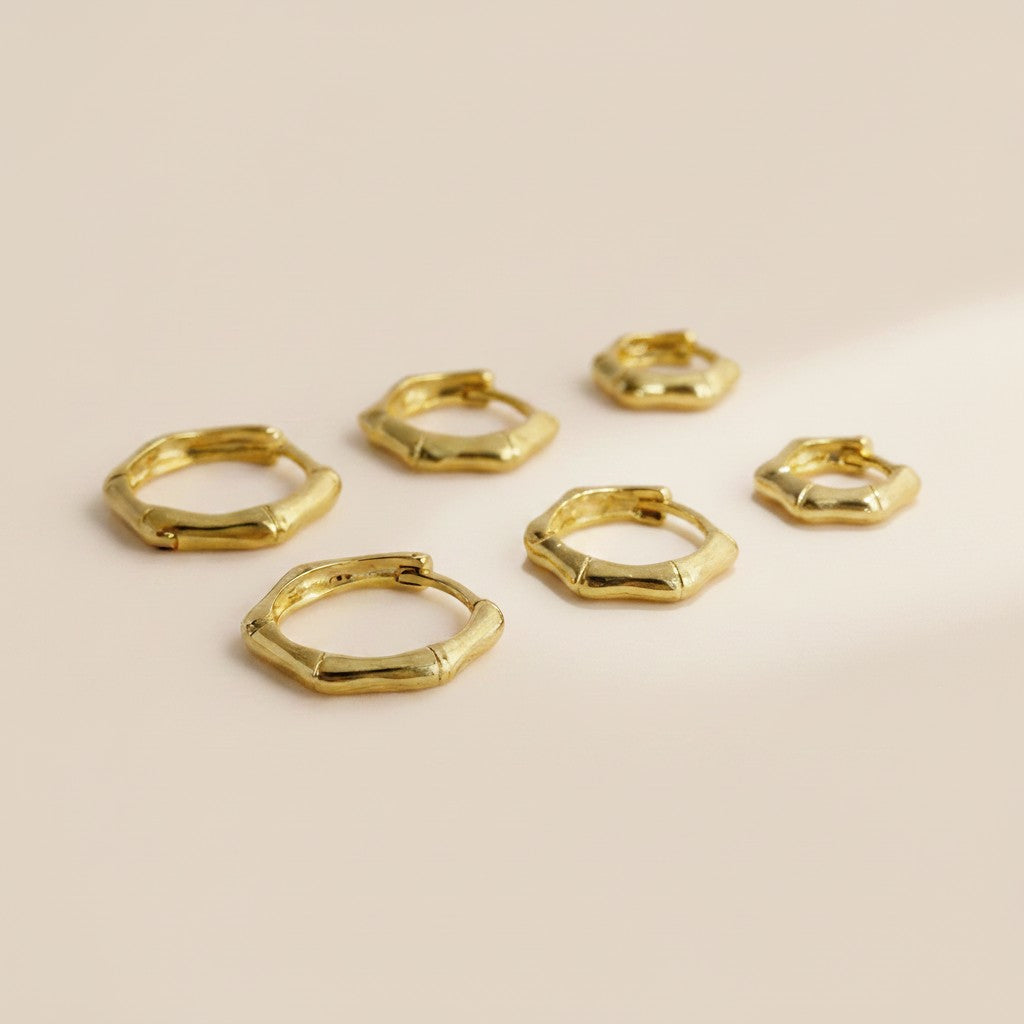 18k Gold Filled Bamboo Hoop Earrings | Sleek Distinctive Style