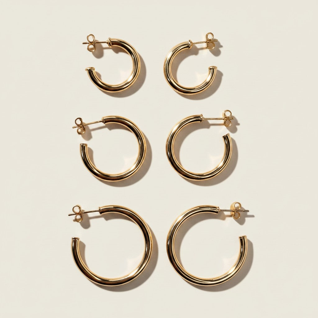 18k Gold Filled Classic Tube C-Hoop Earrings | Available in 3 Sizes