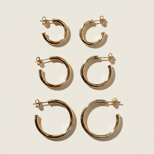 18k Gold Filled Classic Tube C-Hoop Earrings | Available in 3 Sizes