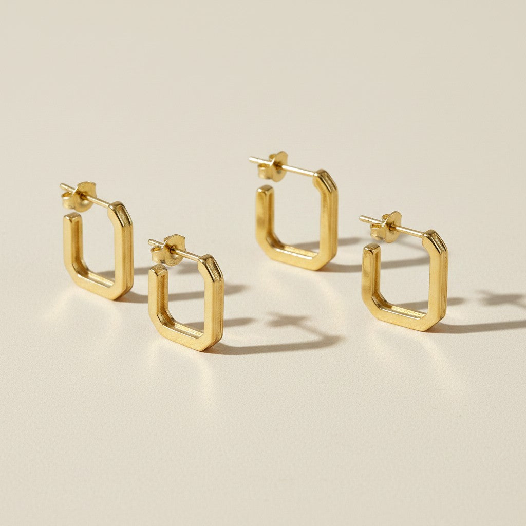 18k Gold Filled Square C-Hoop Earrings | Modern Geometry, Classic Elegance