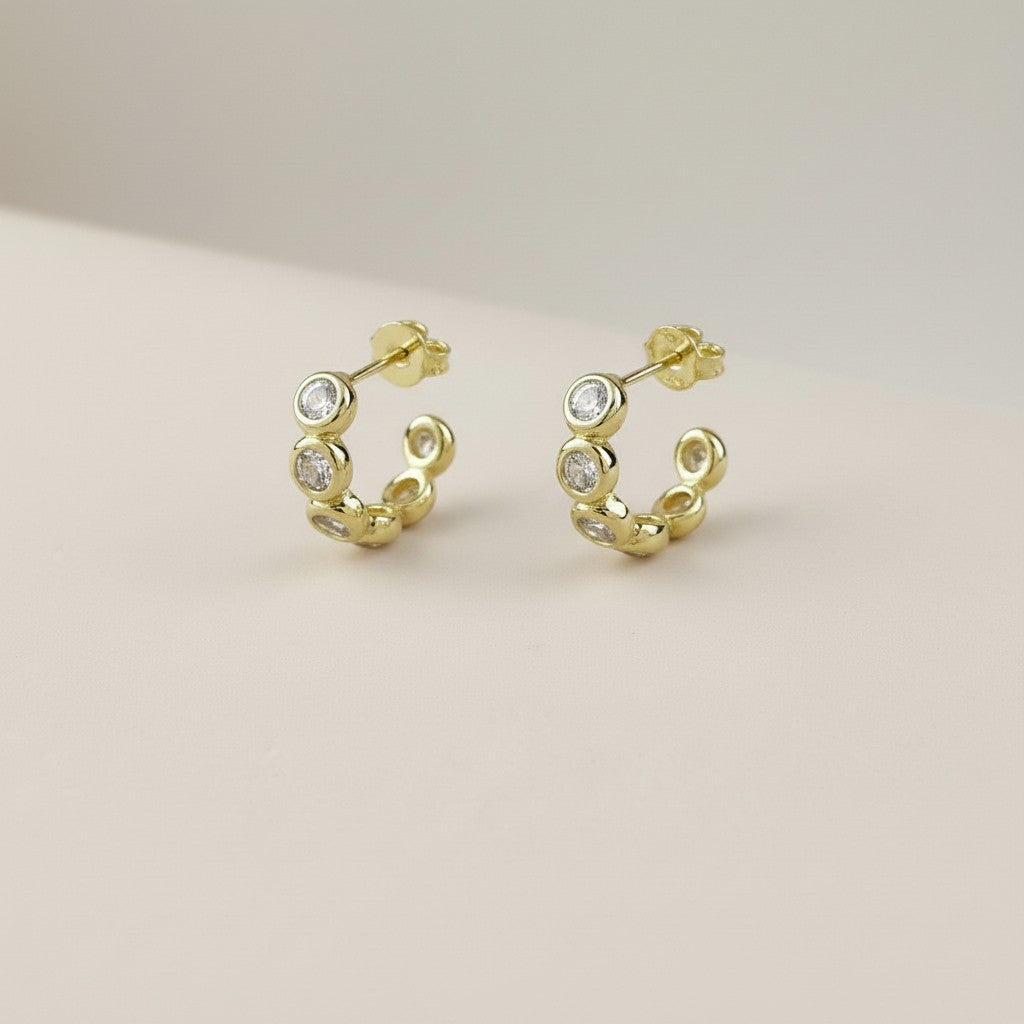 Bezel CZ C- Hoop Earrings