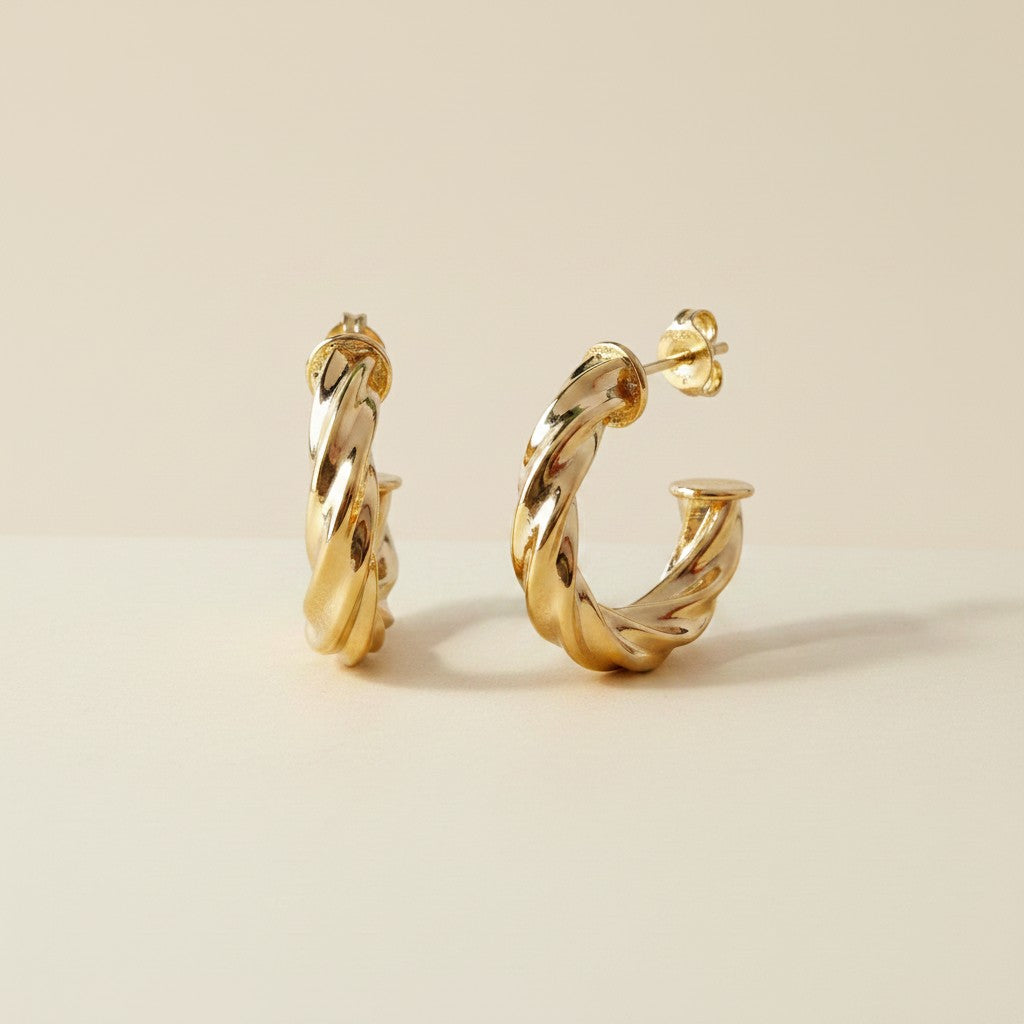 18k Gold Filled Twisted Half-Hoop Earrings