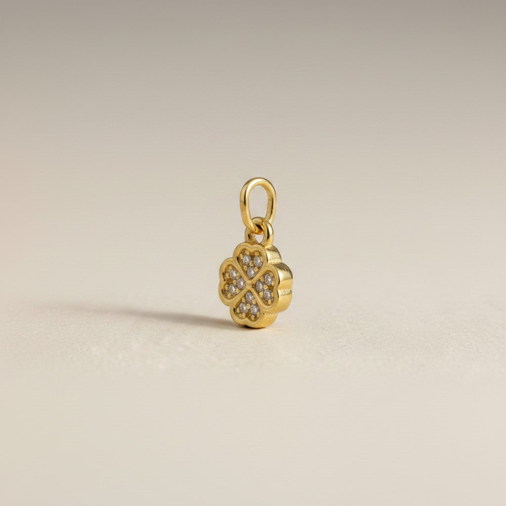🍀 18k Gold Filled CZ Lucky Clover Charm — Faith. Hope. Love. Luck. All in One Tiny Charm.