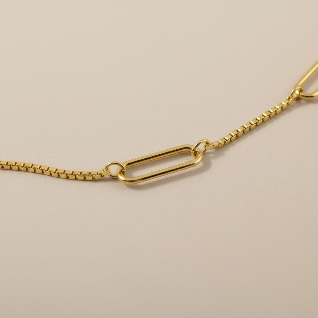 ✨ 18k Gold Filled Paperclip; Box Chain Necklace — Two Textures, One Effortlessly Striking Look