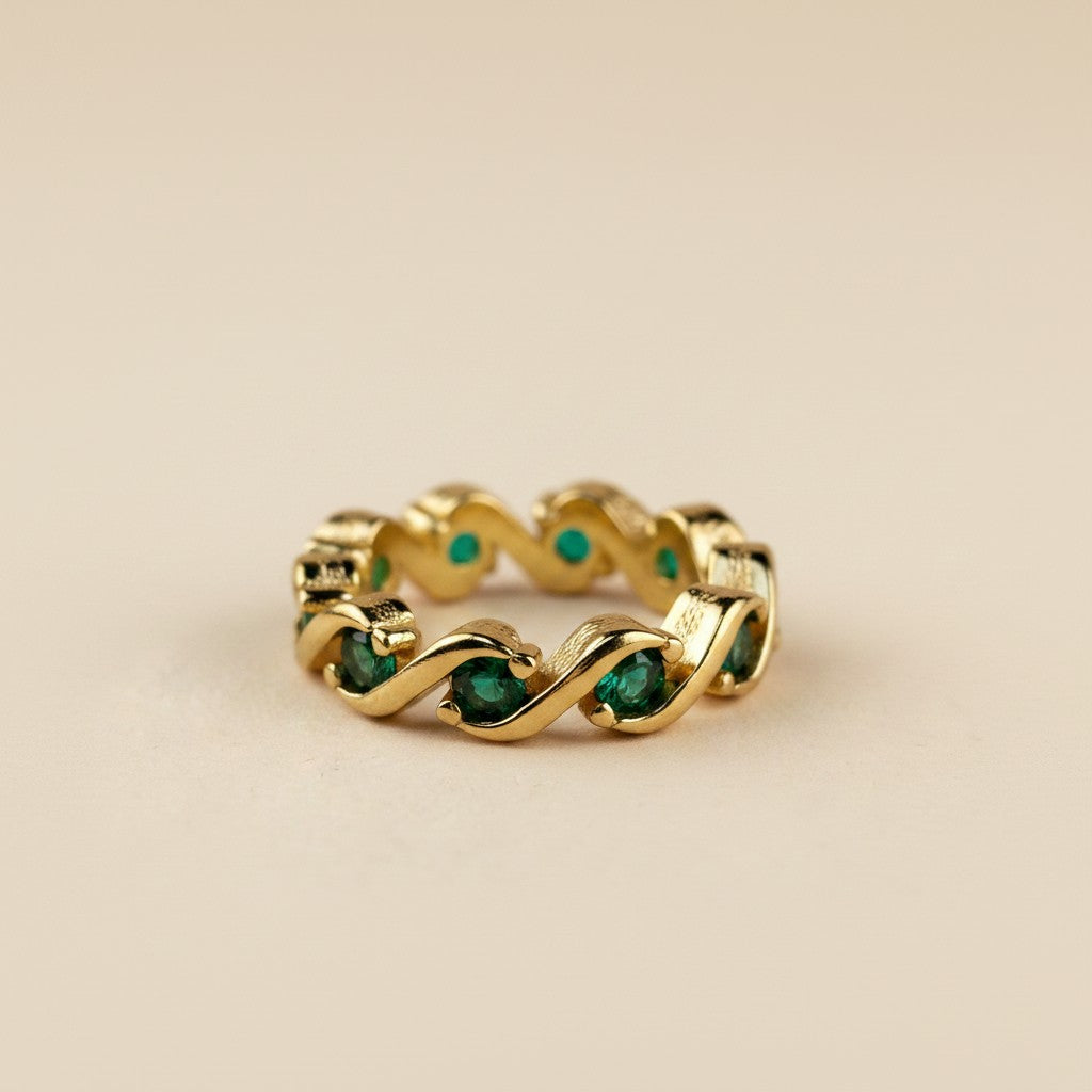 Colored CZ Wave Eternity Band Ring - Modern Statement Ring for Women