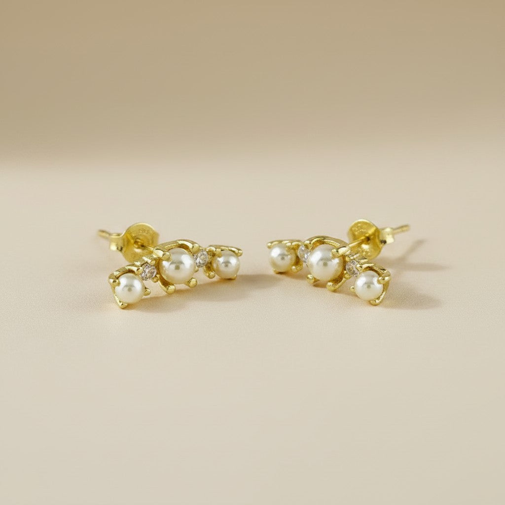 18k Gold Filled Pearl & Crystal Earrings