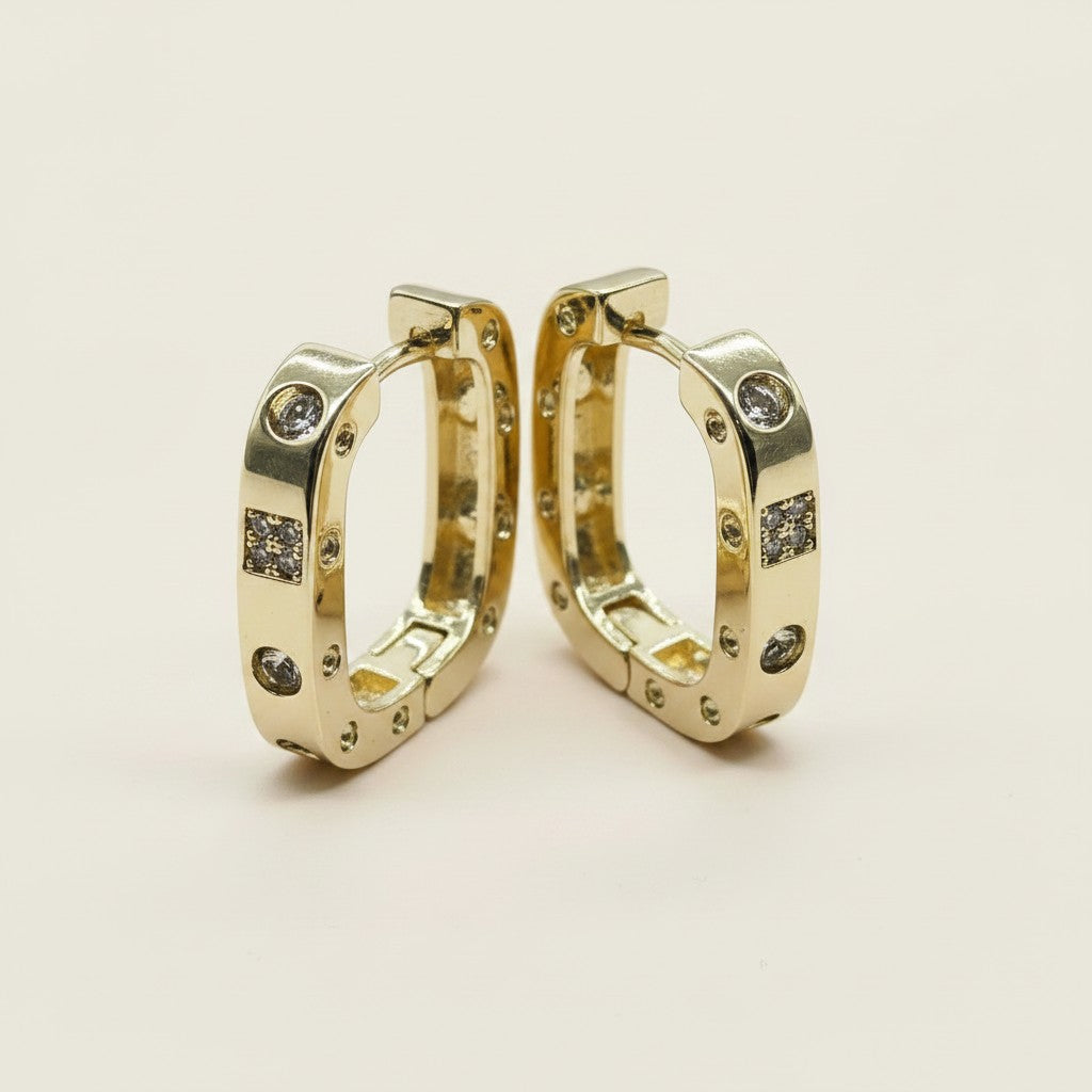 18k Gold Filled Large Rectangular Clicker Hoop Earrings | Modern Sparkle