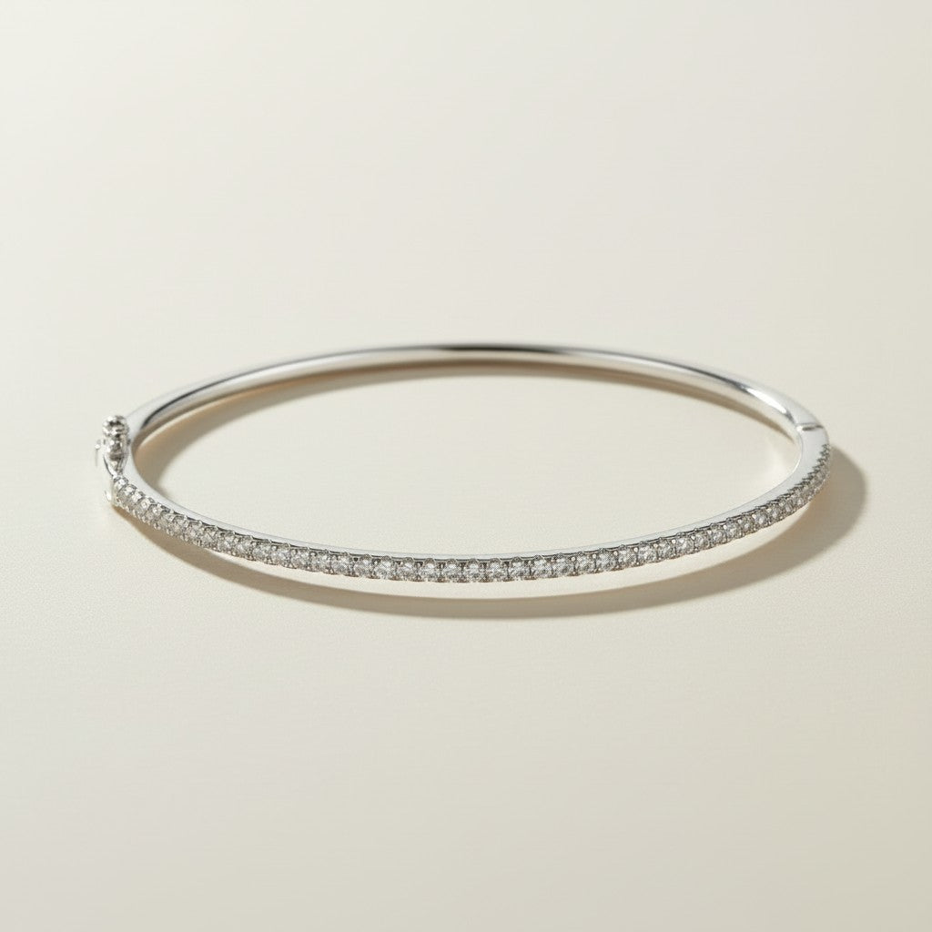 18k Gold Filled Thin Line CZ Bangle Bracelet | Secure Lock, Subtle Sparkle