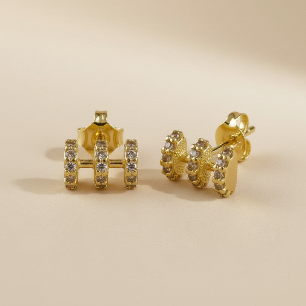 ✨ 18k Gold Filled Triple Pavé CZ Bar Stud Earrings — Three Rows of Sparkle, One Perfect Stud