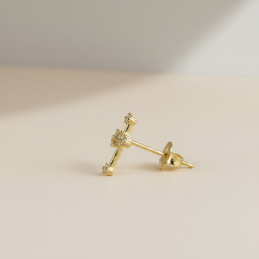 18k Gold Filled CZ Cross Stud Earrings — Small in Size, Carried in Faith