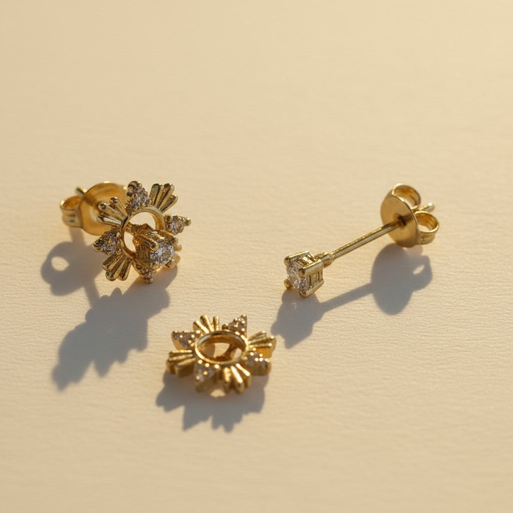 18k Gold Filled 2-Part Round Stud Earrings | Two Looks in One