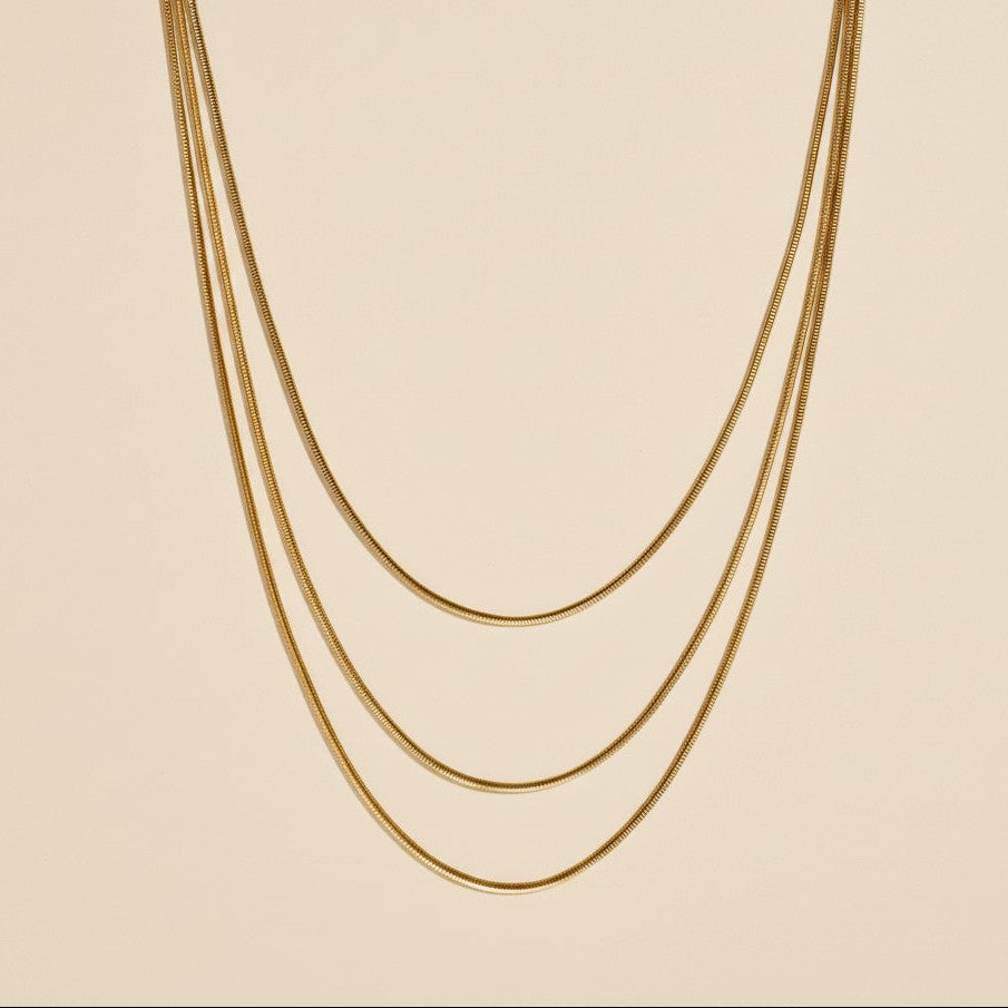 ✨ 18k Gold Filled Snake Chain Necklace — Fluid. Rounded. The Smoothest Chain at the Neckline