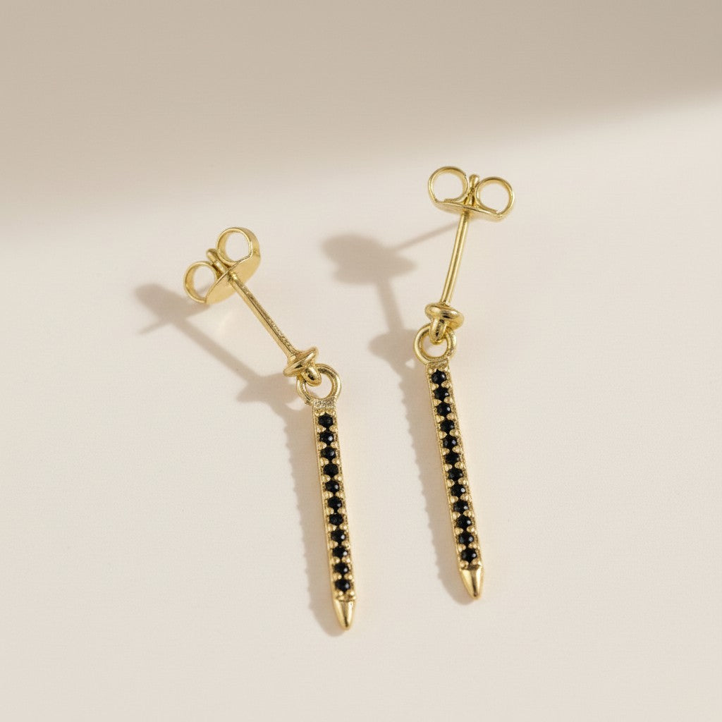 18k Gold Filled black CZ Spear Drop Earrings — Sharp, Sleek; Undeniably Modern