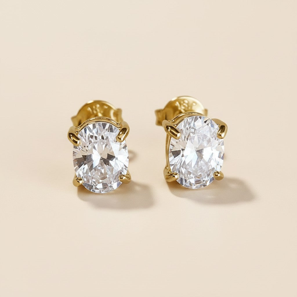 18k Gold Filled Oval CZ Stud Earrings | Celebrity-Inspired Sparkle