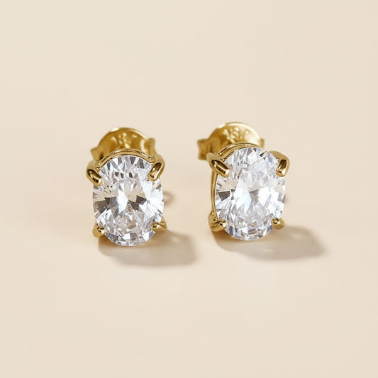 18k Gold Filled Oval CZ Stud Earrings | Celebrity-Inspired Sparkle
