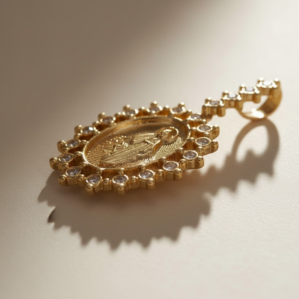 18k Gold Filled Double Sided Lady Mother of Grace Pendant