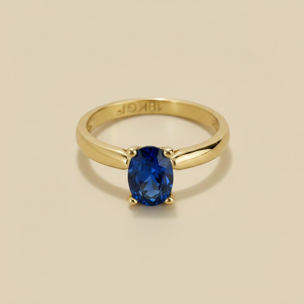 18k Gold Filled Royal Blue Solitaire Ring | Regal Elegance