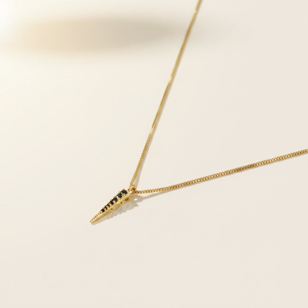 ⚡ 18k Gold Filled Black CZ Spear Necklace — Dark Edge. Warm Gold. A Point That Makes Its Statement.