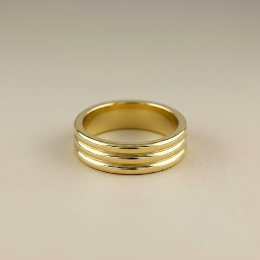 18K Gold Filled Triple Groove Band Ring