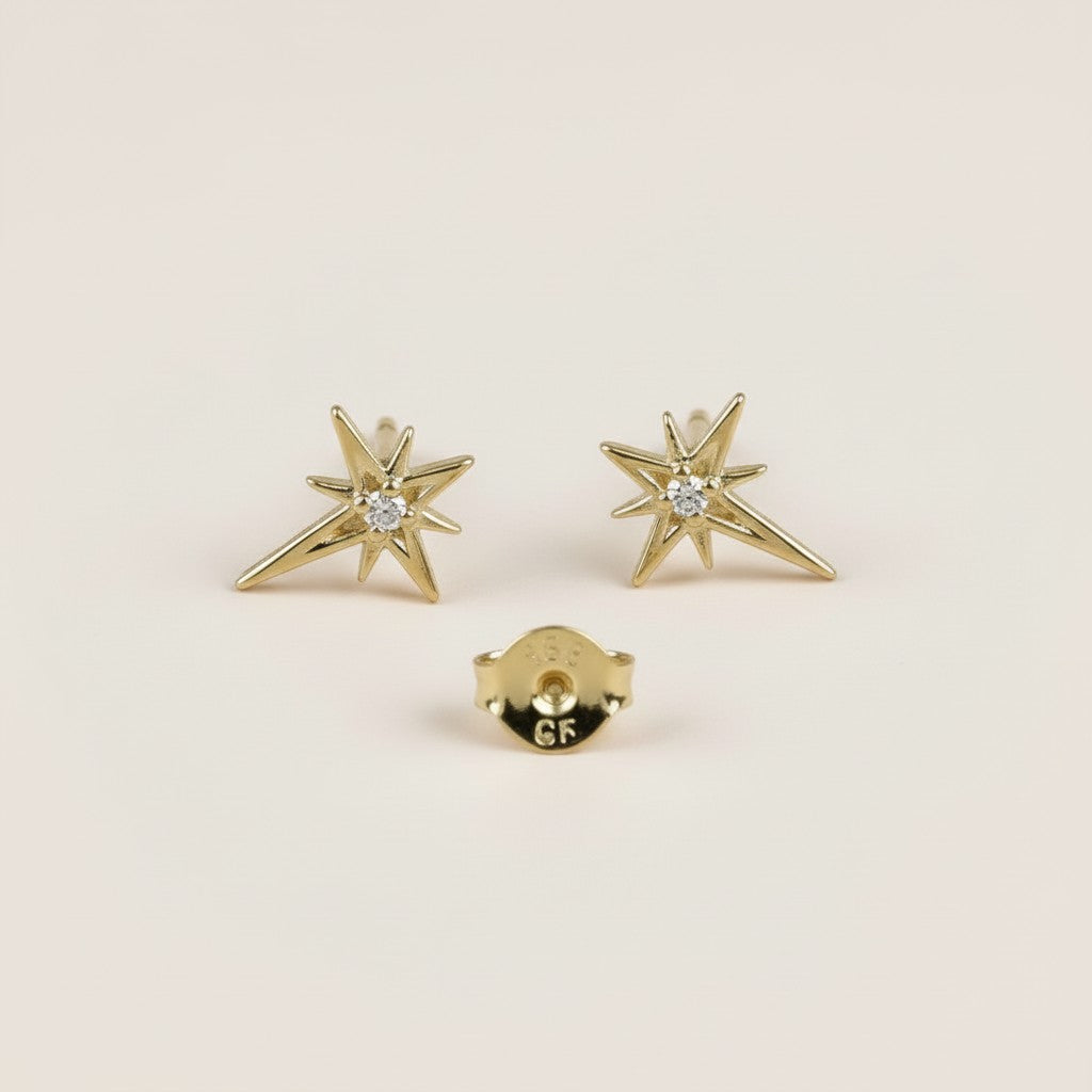 18K Gold Filled Starburst Stud Earrings - Celestial Star Earrings for Women