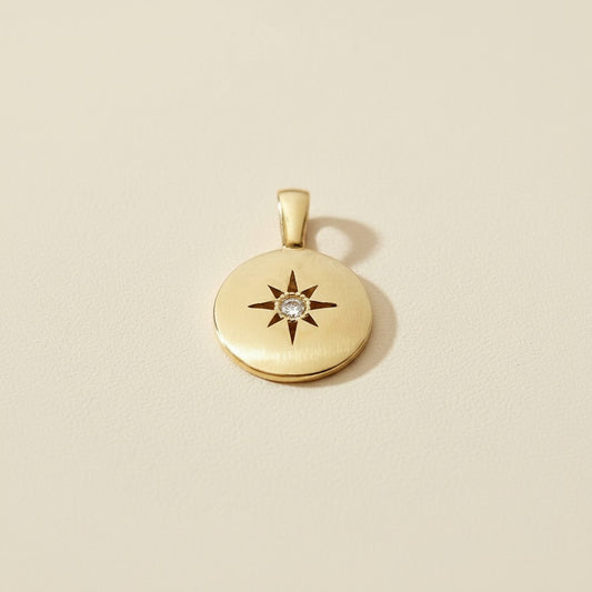 18k Gold Filled Starburst Plate Pendant With Cubic Zirconia Stone