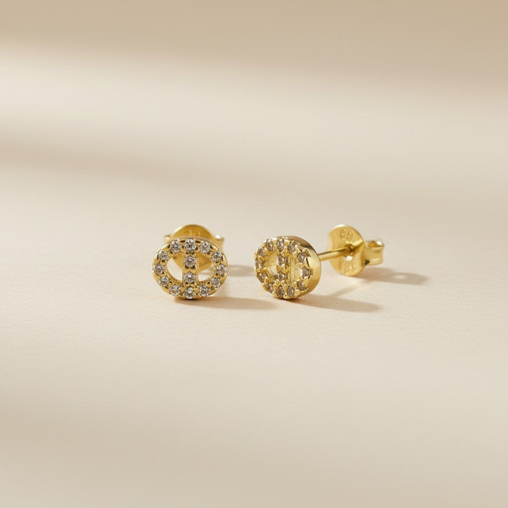 ⚓ 18k Gold Filled Mini CZ Mariner Stud Earrings — The Anchor Link, Miniaturized. Perfectly.