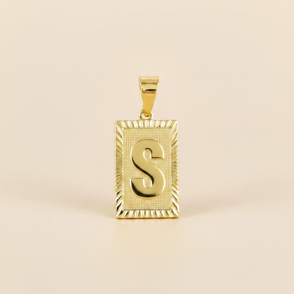18k Gold Filled Vintage Diamond Cut Initial Plate Pendant | Personal & Timeless