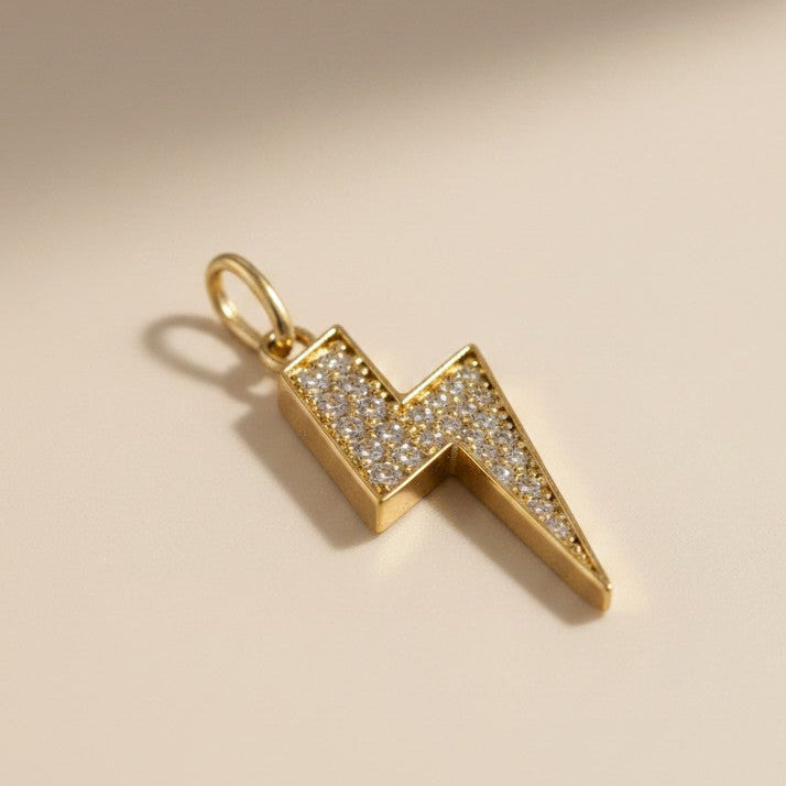 ⚡ 18k Gold Filled CZ Lightning Bolt Pendant — The Energy. The Edge. The Neckline.