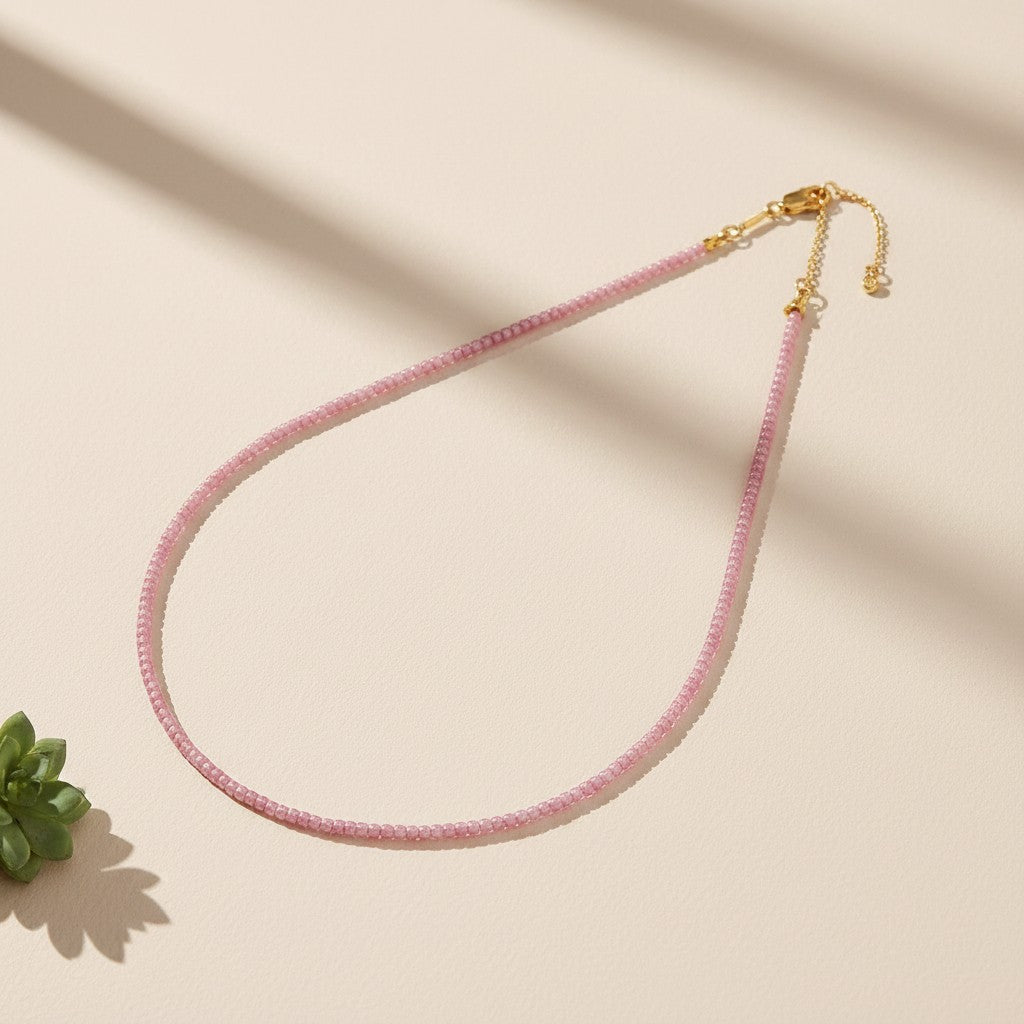18k Gold Filled Pink Zircon Beaded Necklace | Soft Sparkle, Feminine Elegance