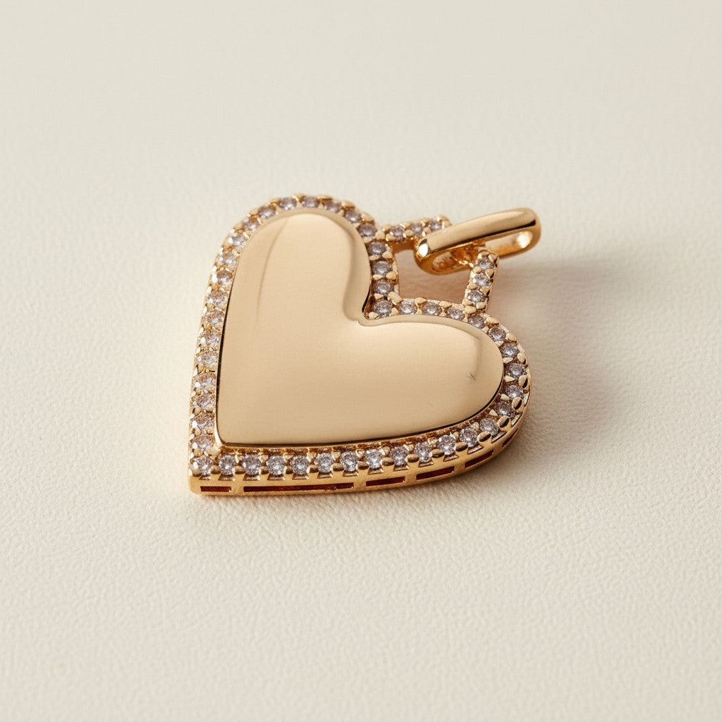 💛 18k Gold Filled CZ Border Heart Pendant — Outlined in Light. Open at the Center.